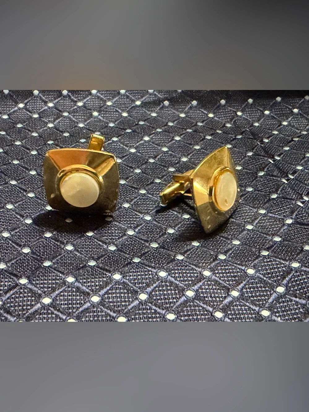 Gold Tone Mother-of-Pearl Round Cufflinks - Men Accessories